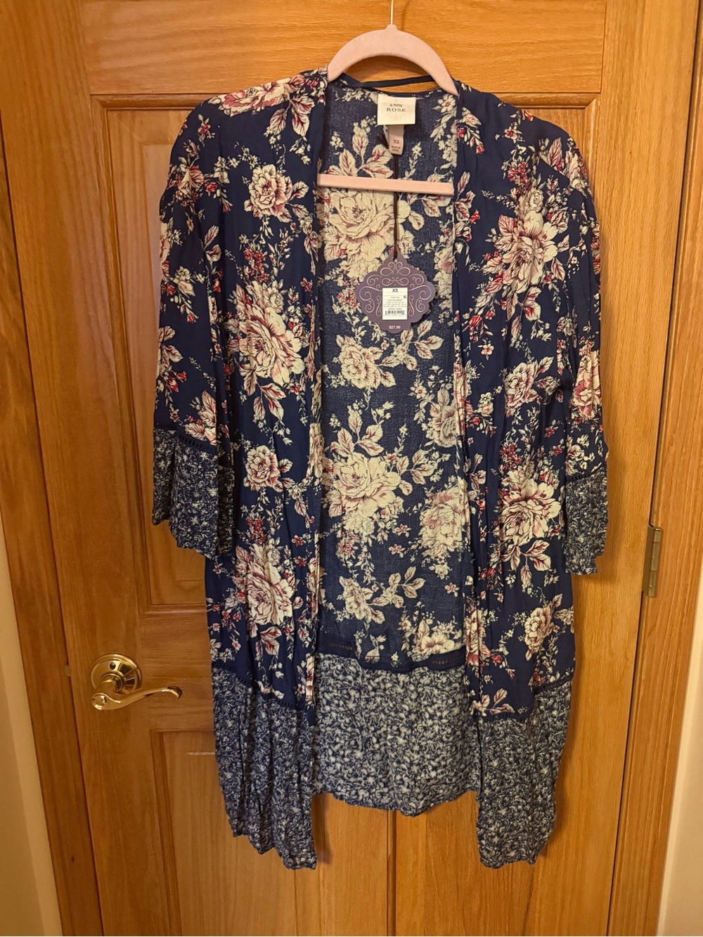 Knox Rose Navy Floral Kimono Jacket with Cream Blooms